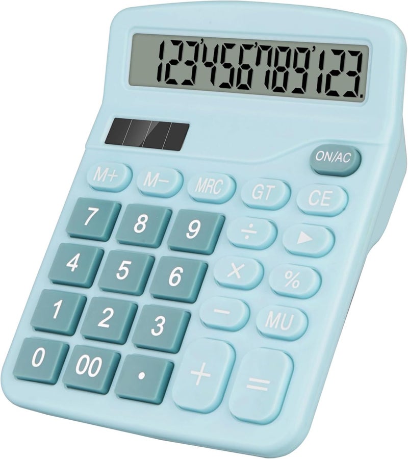 HUTUDD Desktop Calculator, Light Blue Calculator Big Buttons, 12-Digits Large LCD Display, Solar and AA Battery Dual Power, Desk Calculators for Office Home School Business Class (Light Blue) - Image 1
